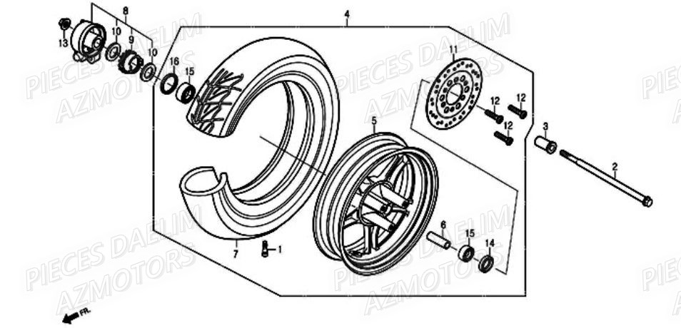 Roue Avant DAELIM Pièces Scooter DAELIM A-FOUR 50cc 2T 2005/2006
