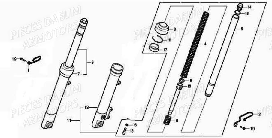 BRAS DE FOURCHE GAUCHE GRIS A-FOUR/E-FIVE DAELIM (derniere pieces dispo) pour FOURCHE de A-FOUR 50CC 07