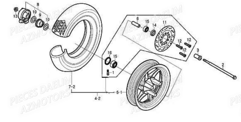 Roue Avant DAELIM Pièces Scooter DAELIM A-FOUR 50cc 2T 2007
