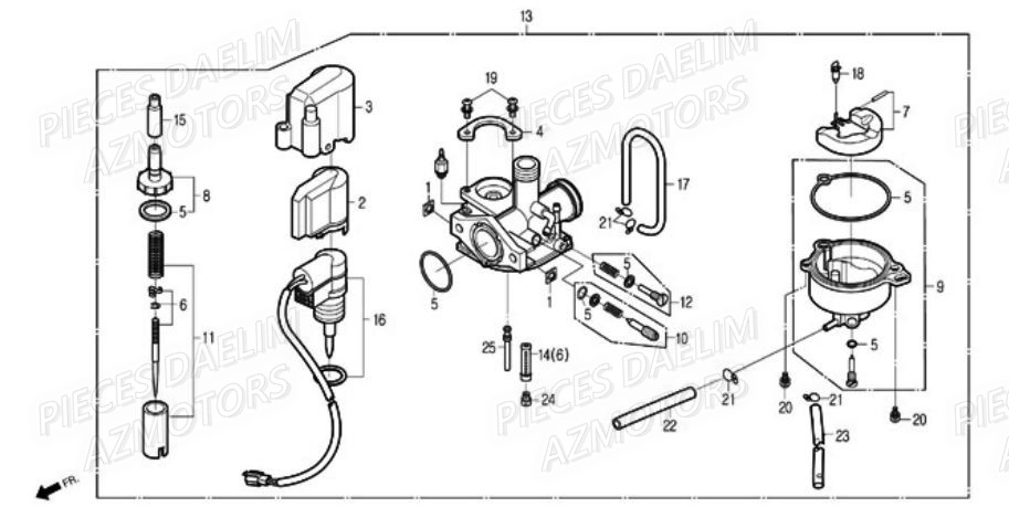 Carburateur DAELIM Pièces Scooter DAELIM A-FOUR 50cc 2T 2008
