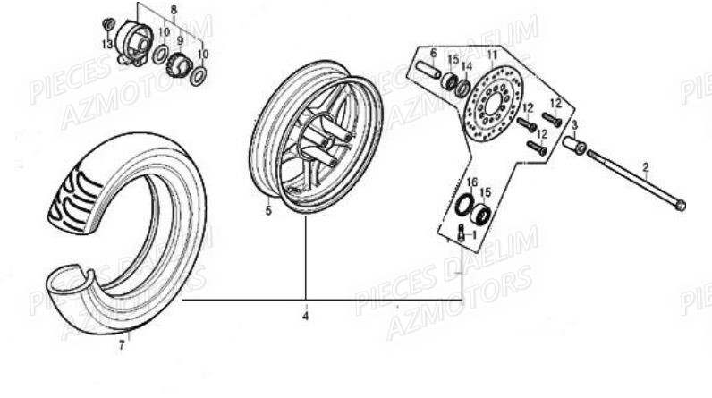 Roue Avant DAELIM Pièces Scooter DAELIM A-FOUR 50cc 2T 2008
