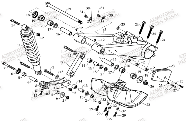 Suspension Arriere AZMOTORS Pieces Quad A450 / A450 ULTIMATE