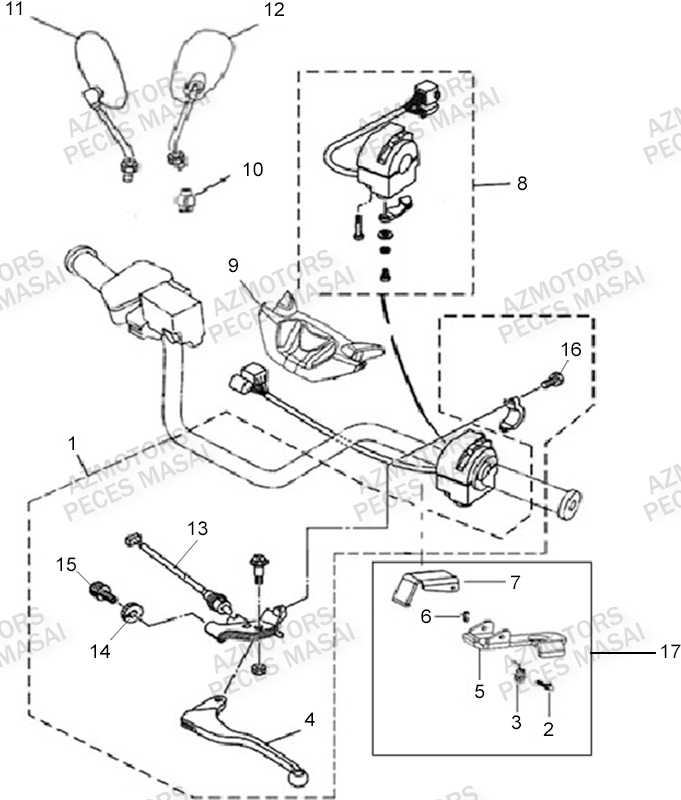 Ensemble Poignee Gauche AZMOTORS Pièces Quad A500i