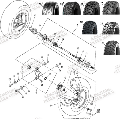 ESSIEU_ARRIERE MASAI Pièces Quad A500i 2013