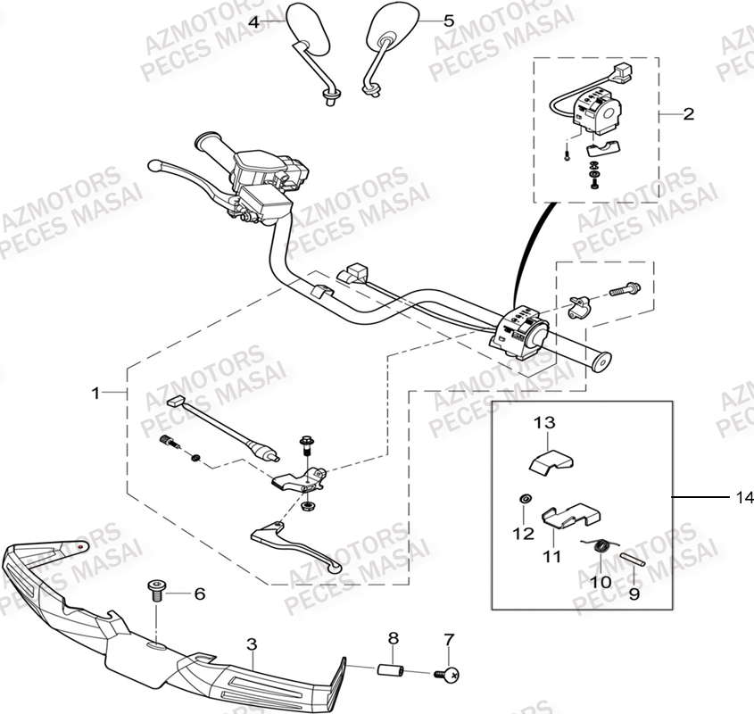 Ensemble Poignee Gauche AZMOTORS Pièces Quad A550i INFINITE et A550i EPS