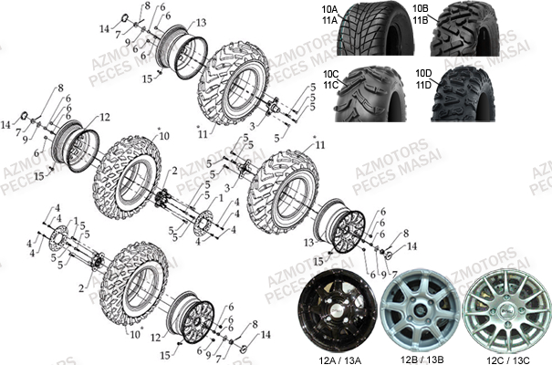 ENSEMBLE ROUES AZMOTORS A700 APRES 2010