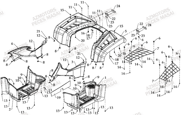 Carrosserie Arriere AZMOTORS Pièces Quad A700 (Avant 2010)