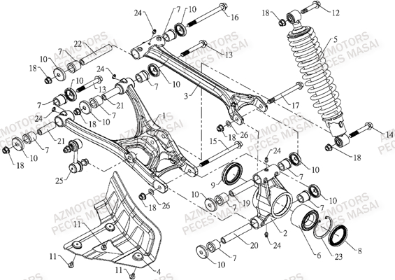 Suspension Arriere Gauche MASAI Pièces Quad A700 (Avant 2010)