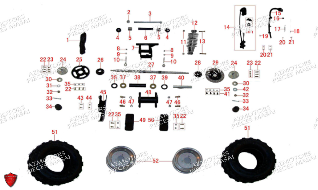 Axe Et Roues Arriere MASAI Pièces Quad A90