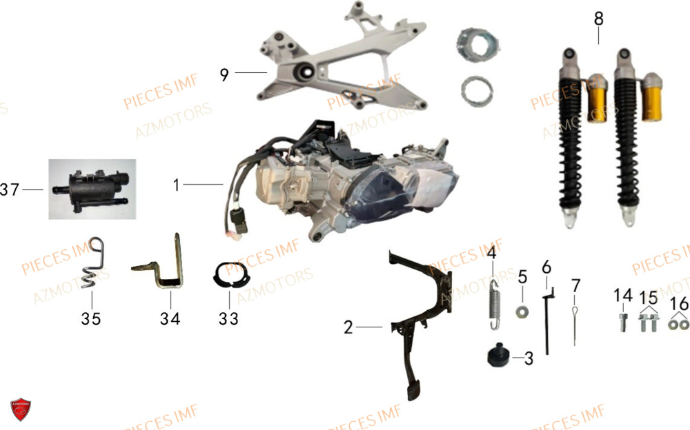 Roue Arriere Et Moteur 1 AZMOTORS PIECES ADN 125 4T EURO 5+