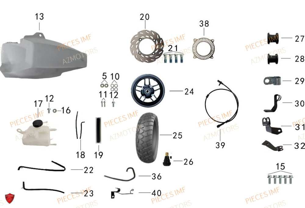 Roue Arriere Et Moteur 2 AZMOTORS PIECES ADN 125 4T EURO 5+