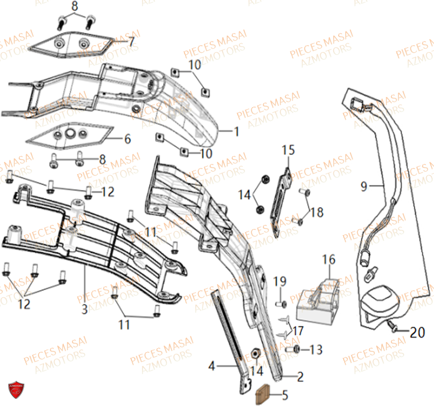 Garde Boue Arriere MASAI Pièces Moto ADVENTURE 125cc