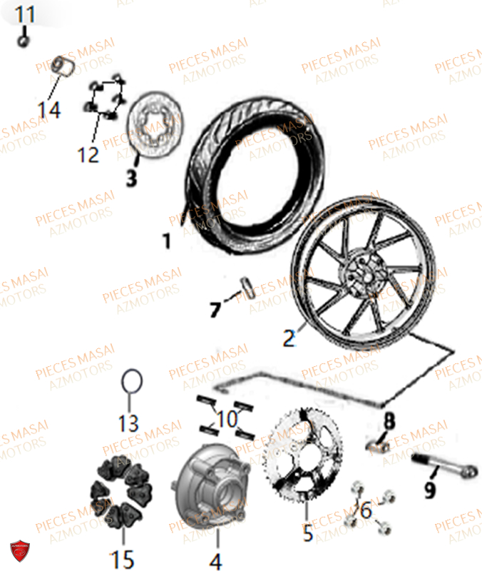 Roue Arriere MASAI Pièces Moto ADVENTURE 125cc