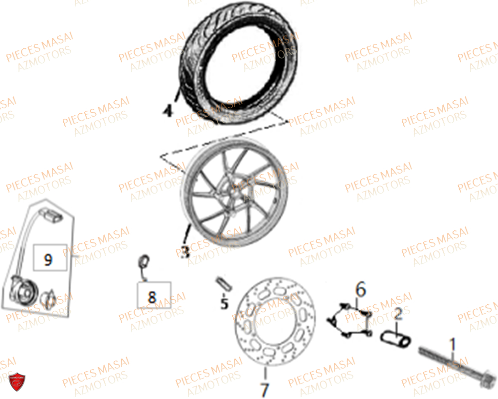 Roue Avant MASAI Pièces Moto ADVENTURE 125cc