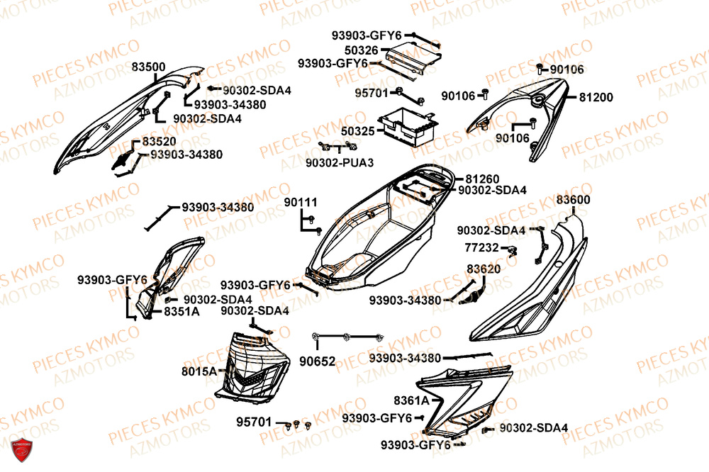 Carenage Arriere KYMCO Pieces AGILITY 50 16+ EURO5 (KP10DL)
