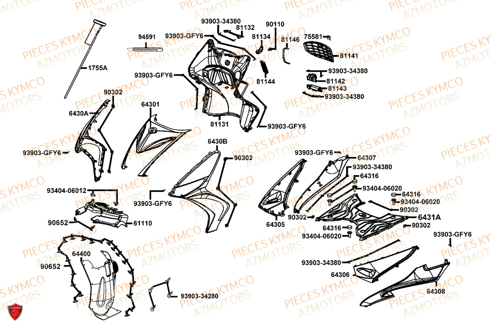 Carenage Avant KYMCO Pieces AGILITY 50 16+ EURO5 (KP10DL)
