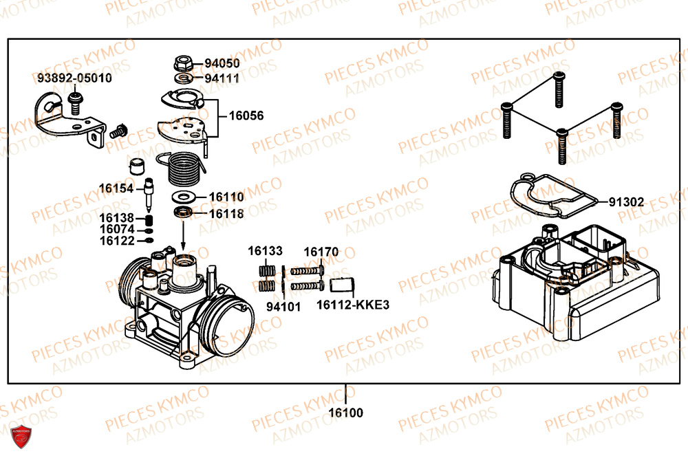 Corps Papillon KYMCO Pieces AGILITY 50 16+ EURO5 (KP10DL)