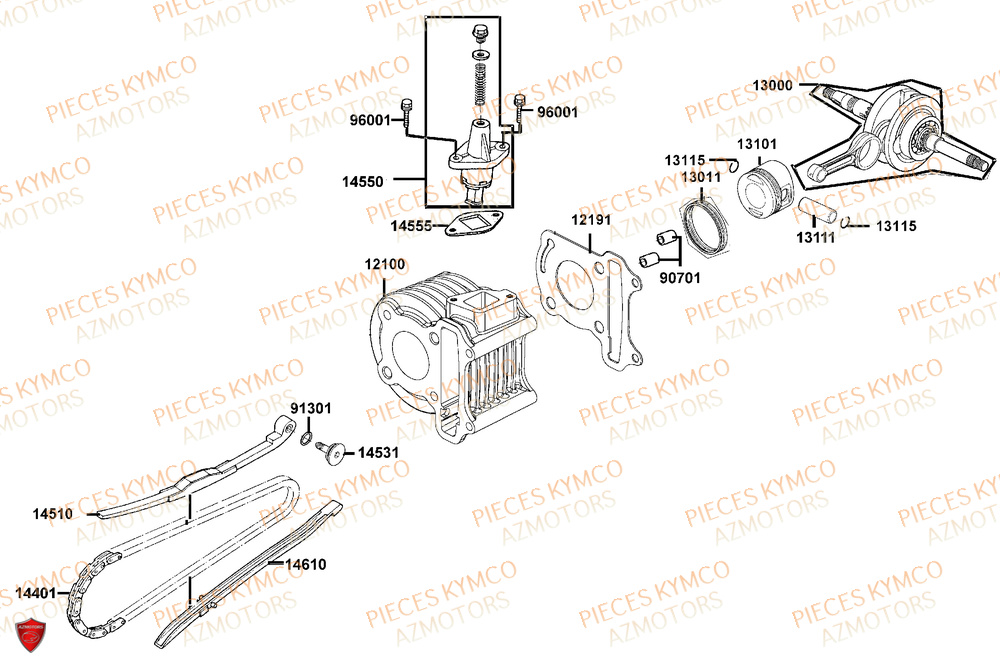 Cylindre KYMCO Pieces AGILITY 50 16+ EURO5 (KP10DL)