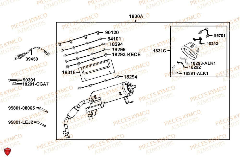 Echappement KYMCO Pieces AGILITY 50 16+ EURO5 (KP10DL)