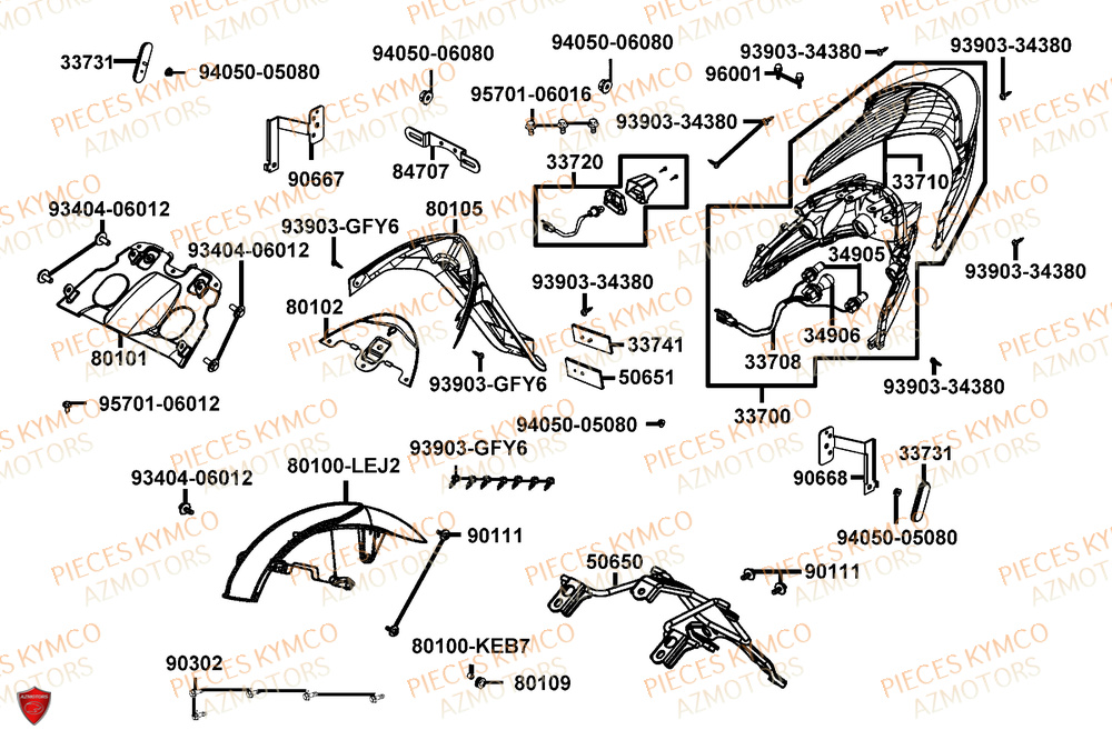 Feu Arriere KYMCO Pieces AGILITY 50 16+ EURO5 (KP10DL)