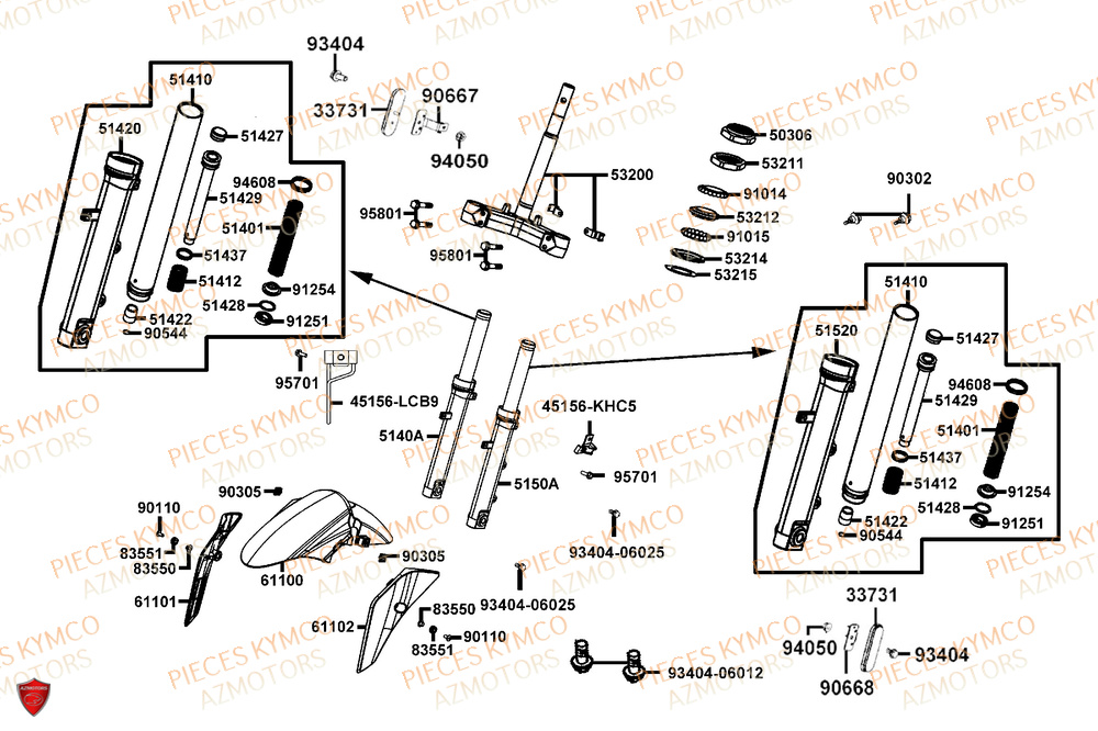 Fourche KYMCO Pieces AGILITY 50 16+ EURO5 (KP10DL)