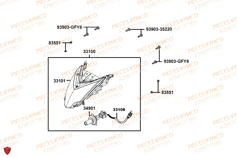 Phare KYMCO Pieces AGILITY 50 16+ EURO5 (KP10DL)