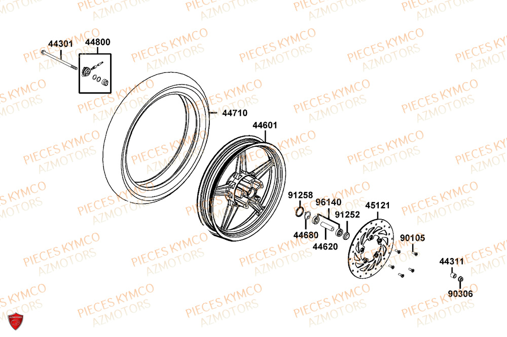 Roue Avant KYMCO Pieces AGILITY 50 16+ EURO5 (KP10DL)