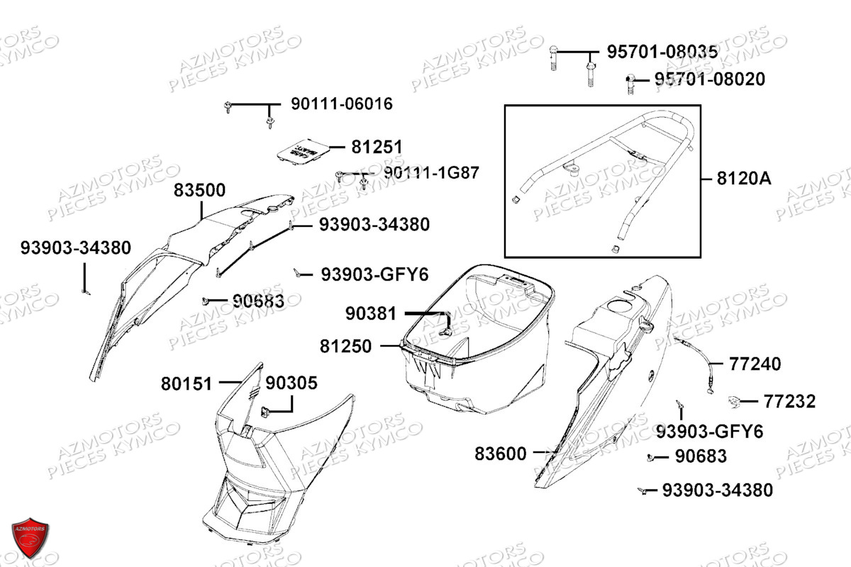 Carenages Arrieres KYMCO Pièces AGILITY 50 12 4T EURO 5 (KN10EM/KN10EN)