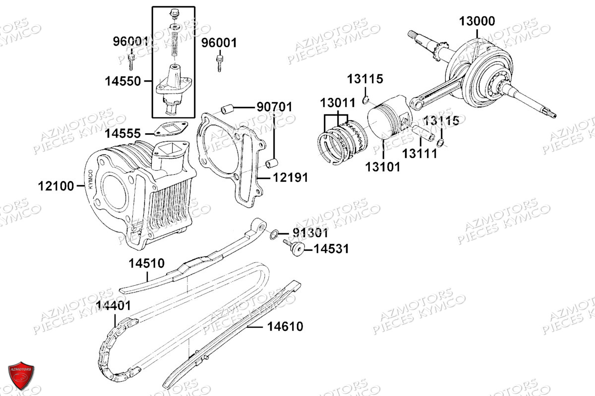 Cylindre Piston 45 Km KYMCO Pièces AGILITY 50 12 4T EURO 5 (KN10EM/KN10EN)
