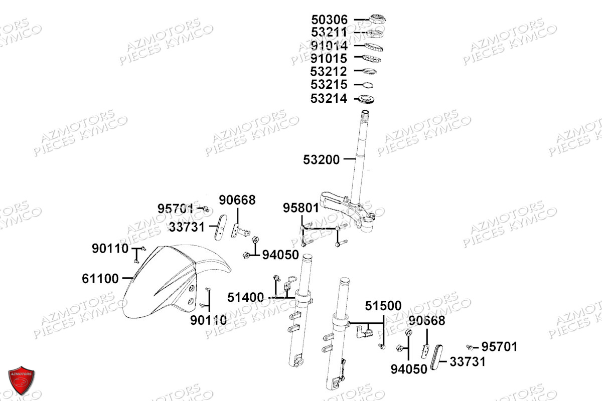 Fourche Garde Boue Avant KYMCO Pièces AGILITY 50 12 4T EURO 5 (KN10EM/KN10EN)