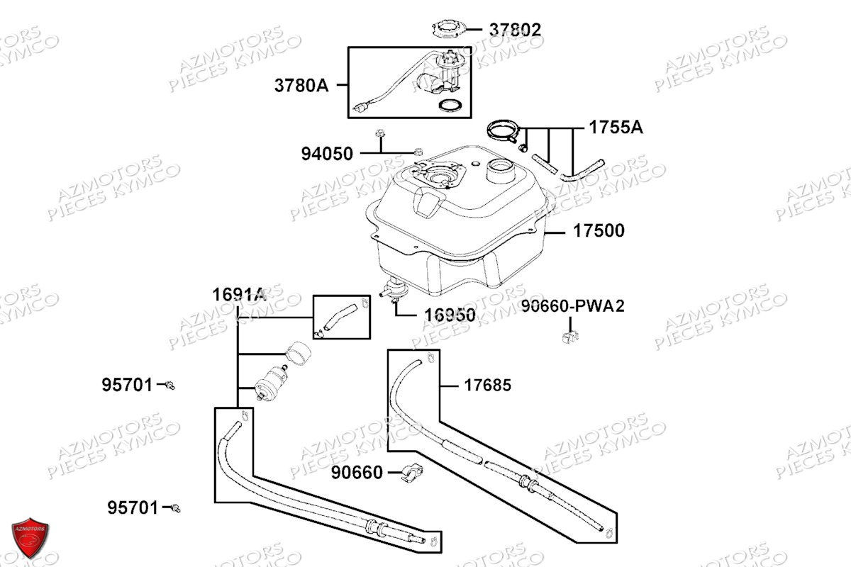 Reservoir A Carburant KYMCO Pièces AGILITY 50 12 4T EURO 5 (KN10EM/KN10EN)