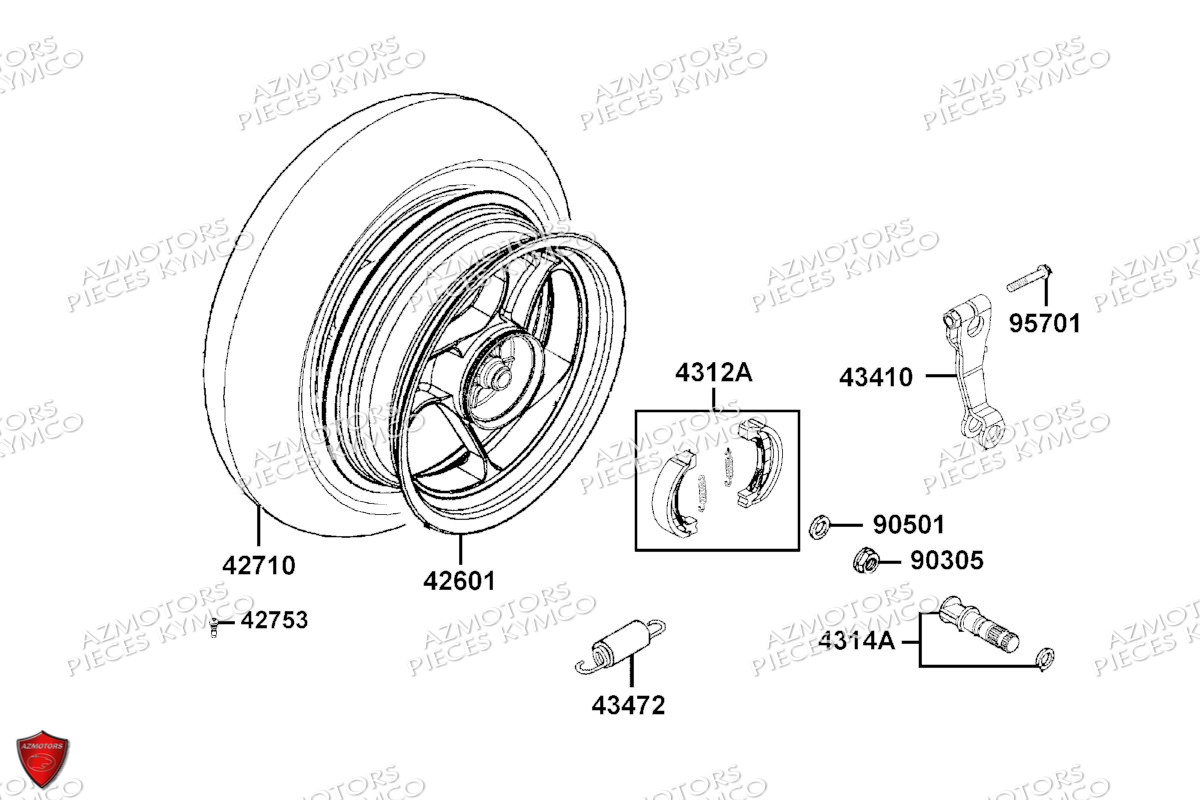 Roue Arriere KYMCO Pièces AGILITY 50 12 4T EURO 5 (KN10EM/KN10EN)