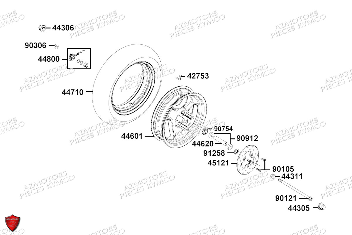 Roue Avant KYMCO Pièces AGILITY 50 12 4T EURO 5 (KN10EM/KN10EN)