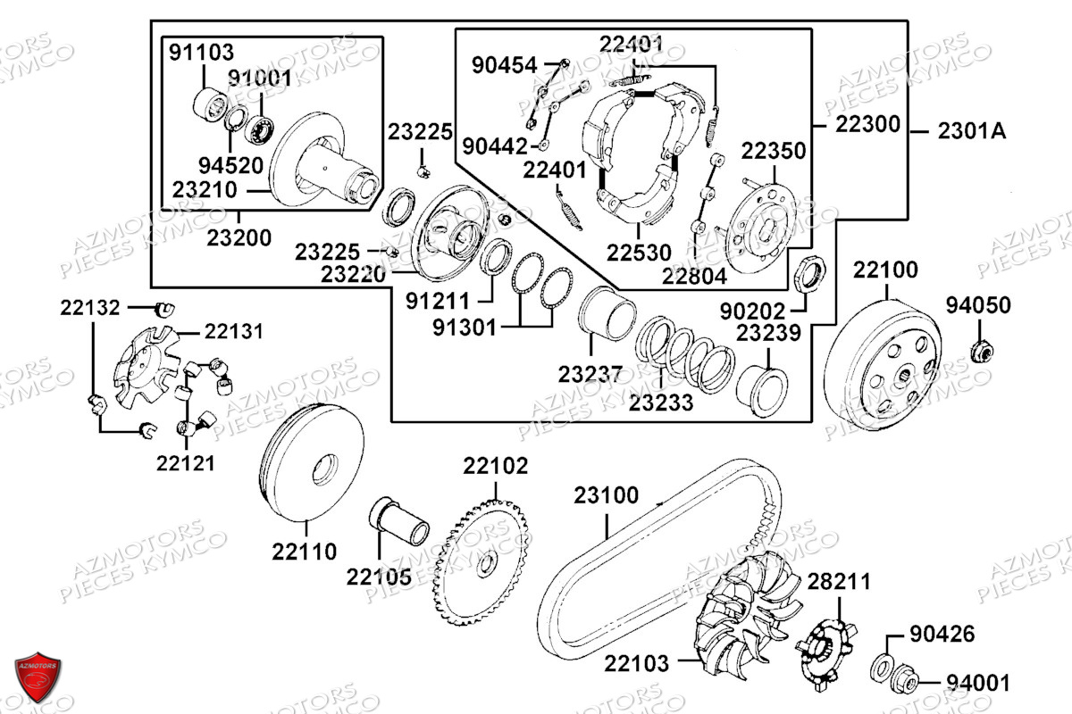 Variateur Embrayage 45 Km KYMCO Pièces AGILITY 50 12 4T EURO 5 (KN10EM/KN10EN)