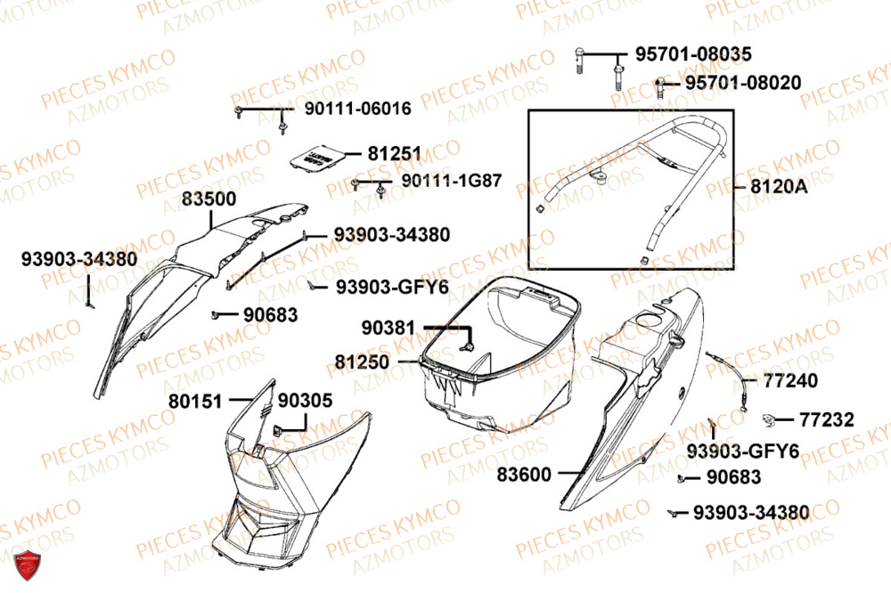 Carenage Arriere KYMCO Pièces AGILITY 50 12P 4T EURO 5+ (KN10ER)