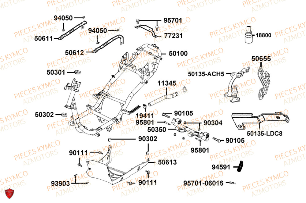 Chassis KYMCO Pièces AGILITY 50 12P 4T EURO 5+ (KN10ER)
