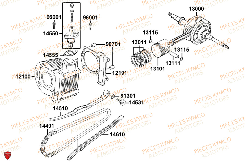Cylindre KYMCO Pièces AGILITY 50 12P 4T EURO 5+ (KN10ER)