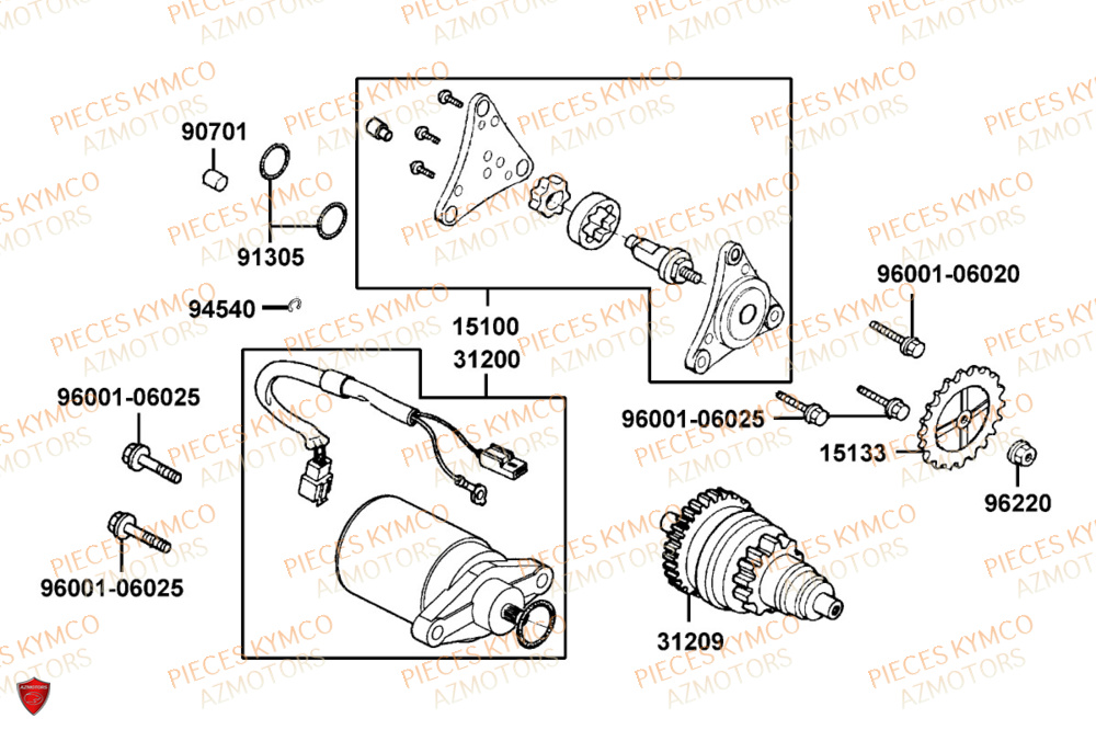 Demarreur KYMCO Pièces AGILITY 50 12P 4T EURO 5+ (KN10ER)