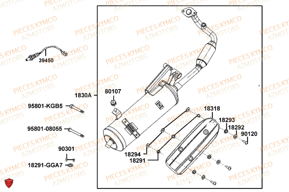 Echappement KYMCO Pièces AGILITY 50 12P 4T EURO 5+ (KN10ER)