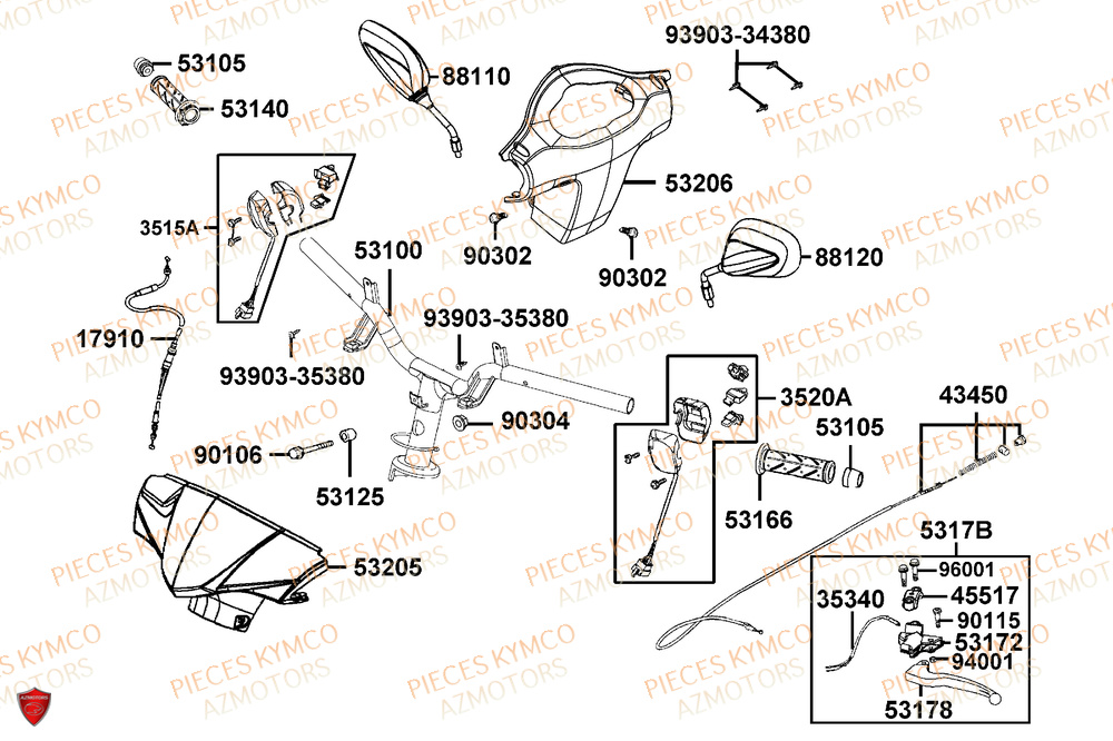 Guidon KYMCO Pièces AGILITY 50 12P 4T EURO 5+ (KN10ER)
