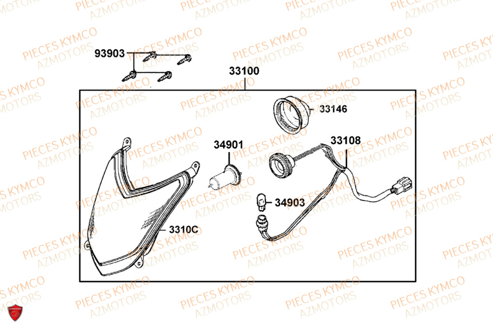 Phare KYMCO Pièces AGILITY 50 12P 4T EURO 5+ (KN10ER)