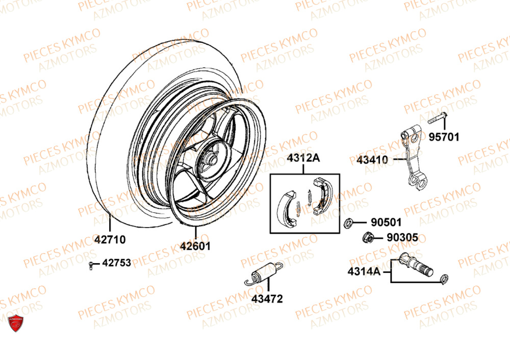 Roue Arriere KYMCO Pièces AGILITY 50 12P 4T EURO 5+ (KN10ER)