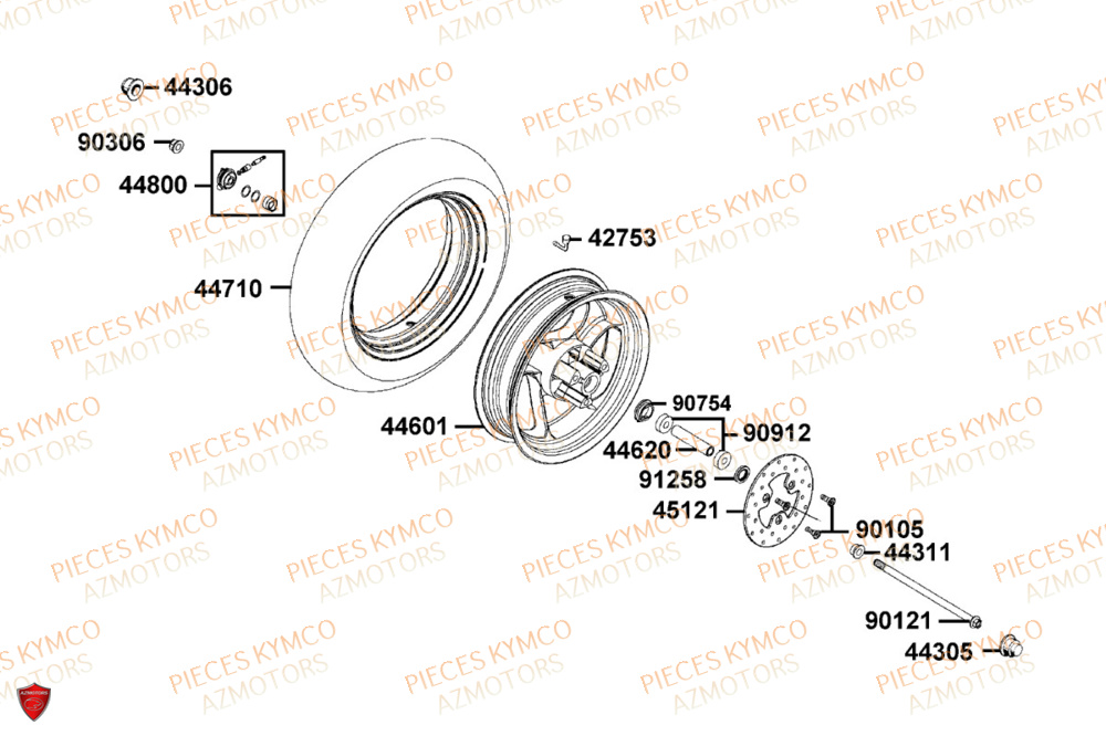 Roue Avant KYMCO Pièces AGILITY 50 12P 4T EURO 5+ (KN10ER)