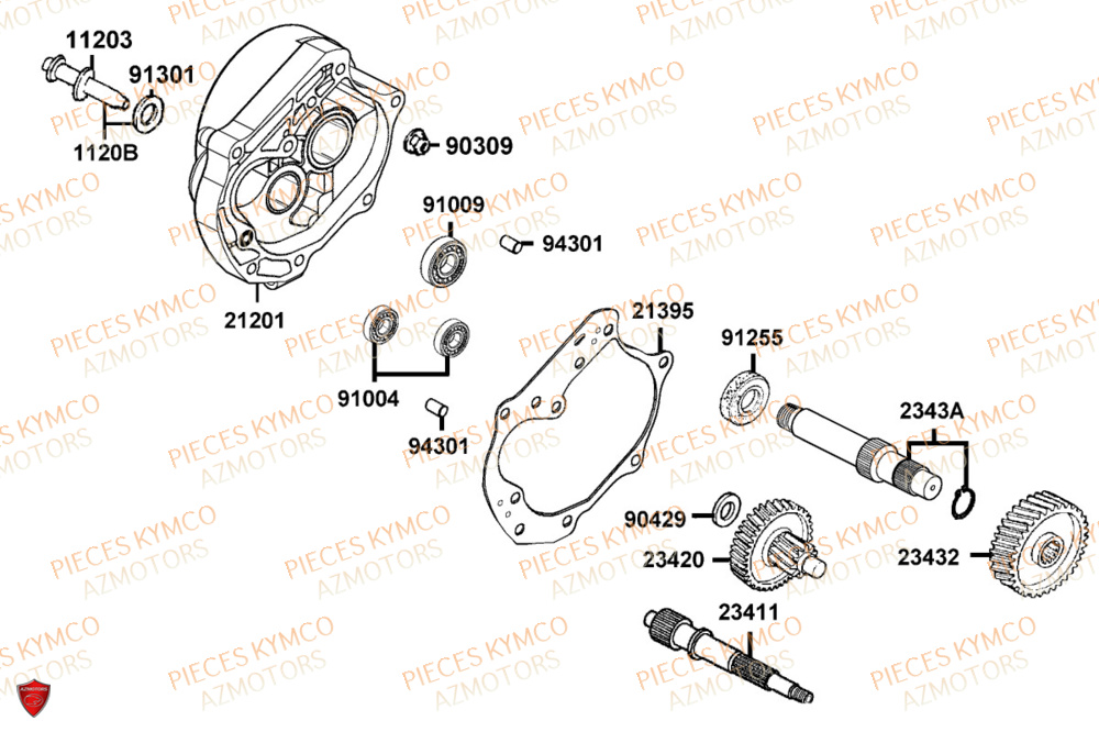 Transmission KYMCO Pièces AGILITY 50 12P 4T EURO 5+ (KN10ER)