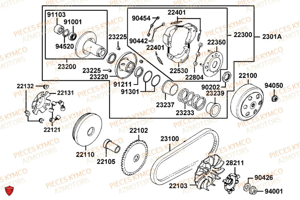 Variateur KYMCO Pièces AGILITY 50 12P 4T EURO 5+ (KN10ER)