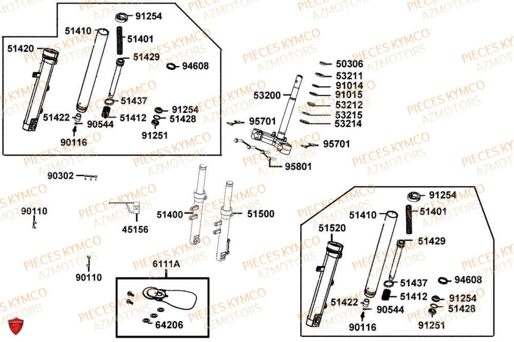 Fourche KYMCO Pieces AGILITY 50 NAKED RENOUVO 4T EURO5+ (KN10FD)
