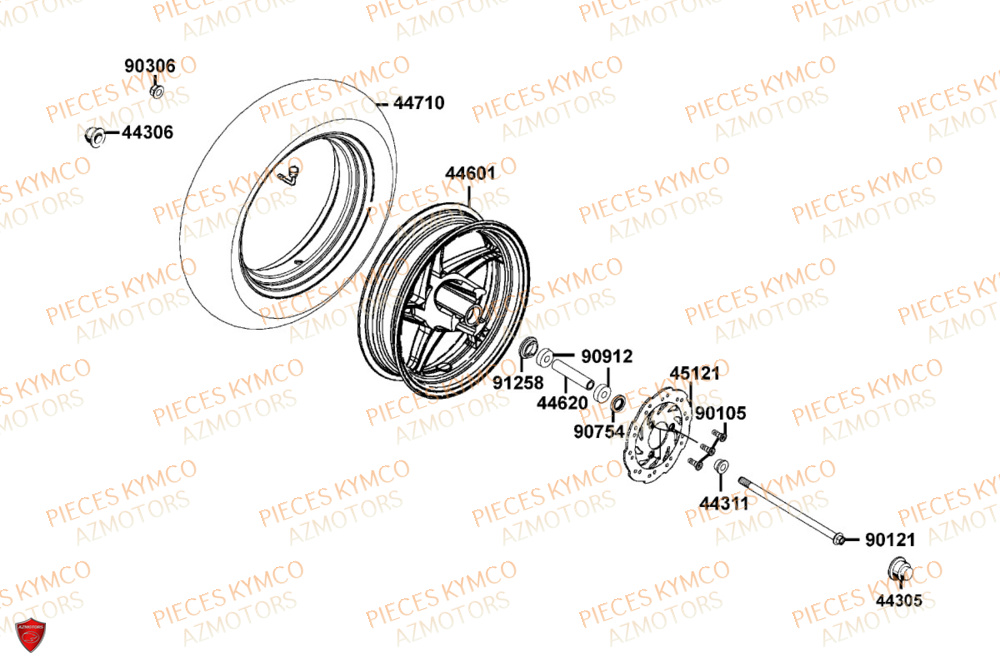 Roue Avant KYMCO Pieces AGILITY 50 NAKED RENOUVO 4T EURO5+ (KN10FD)