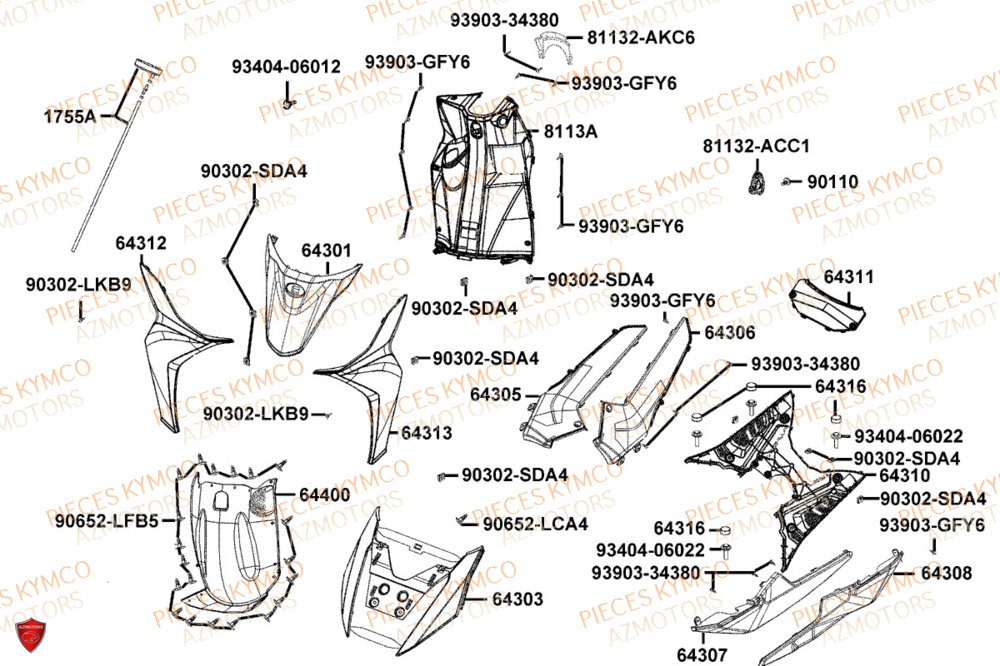 Carenage Avant KYMCO Pièces AGILITY S 125I CBS E5+ (TH25CE)