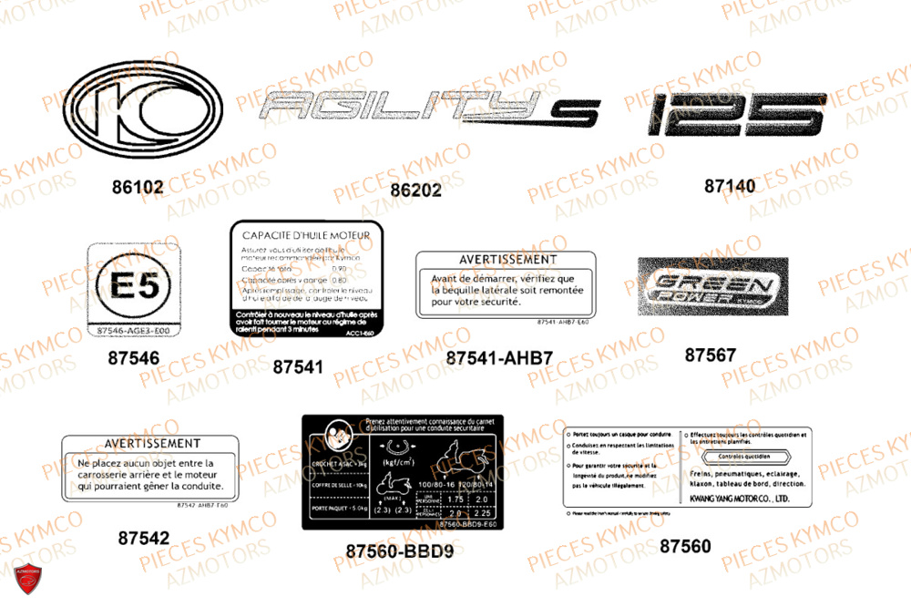 Decors KYMCO Pièces AGILITY S 125I CBS E5+ (TH25CE)
