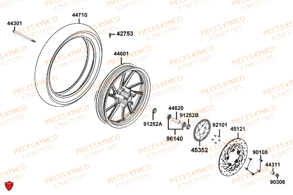 Roue Avant KYMCO Pièces AGILITY S 125I CBS E5+ (TH25CE)